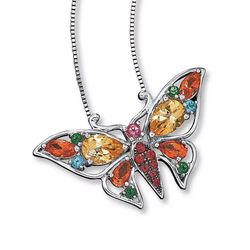 Sterling Silver Genuine Multi Color Topaz Butterfly 18" Necklace