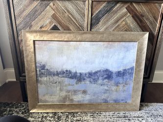 New, “Cool Grey Horizon 1” Framed Premium Canvas 18”H X 27”W