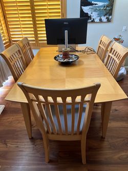 Solid Wood Dinette Set with 6 Upholstered Chairs