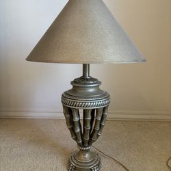 Vintage Glazed Ceramic Bamboo Style Bronze Lamp 