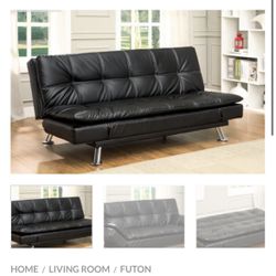 Black Leatherette Futon Sofa 