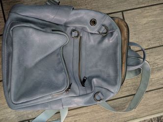 Light blue faux leather backpack purse