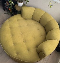 Vintage 70s Barrel Couch / Curved Statement Sofa - Olive Green, Tufted, Retro Accent Piece