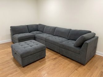 Thomasville Tisdale Dark Gray 6pc Sectional Couch & Storage Ottoman