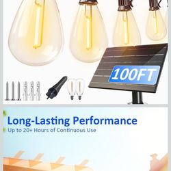 luckystyle 100FT Solar String Lights Outdoor Waterproof with 36+2 LED Bulbs Long Last for 20+Hrs, Commercial Grade Shatterproof Patio Solar Powered Li