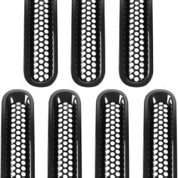 7Pcs Front Grill Inserts for Jeep Wrangler JK JKU Rubicon Sahara 2007-2015