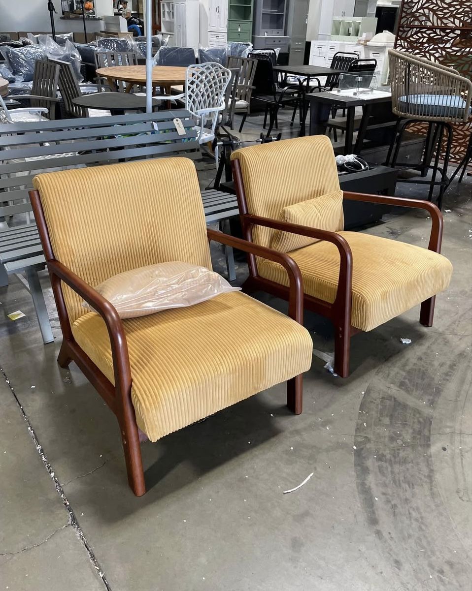 2 FOR $175 Assembled New Accent Chair, Mid Century Modern Armchair with Pillow, Upholstered Lounge