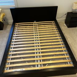 IKEA MALM Queen Bed Frame (Black/Brown) + Slats – Great Condition