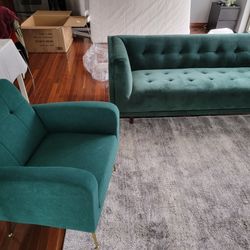 Emerald Green Sofa And Armchair 