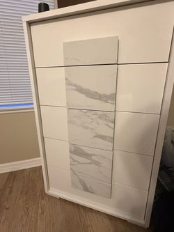 White Dresser with Marble-Look Panel Detail