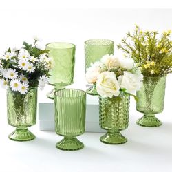 6 Pcs (H:7" W:4") Embossed Flower Vase Pedestal (new)