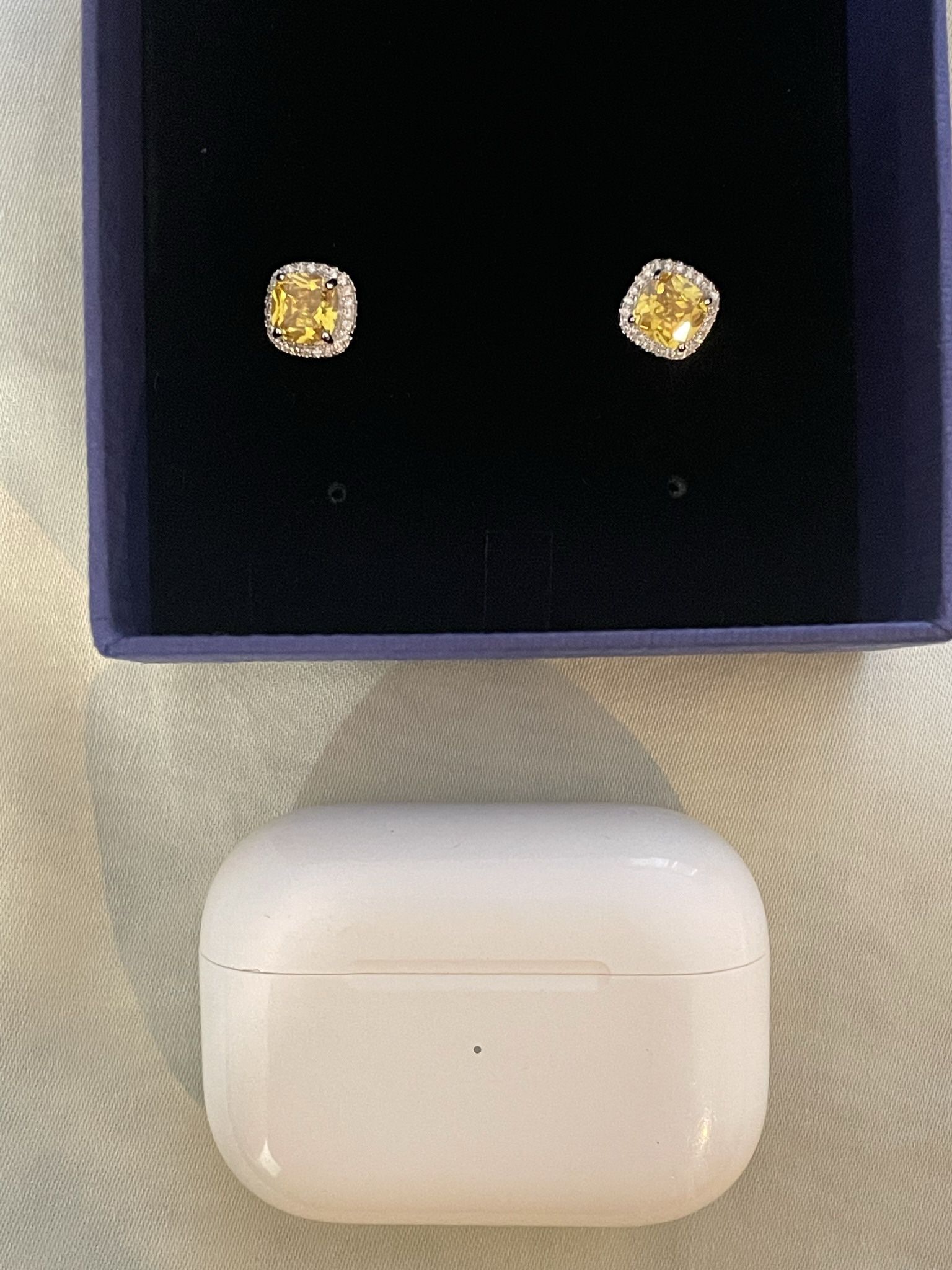 Yellow Cushion Diamond Cut CZ Stud Earring 