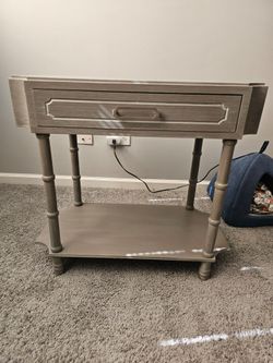 Gray Side Table With Drawer