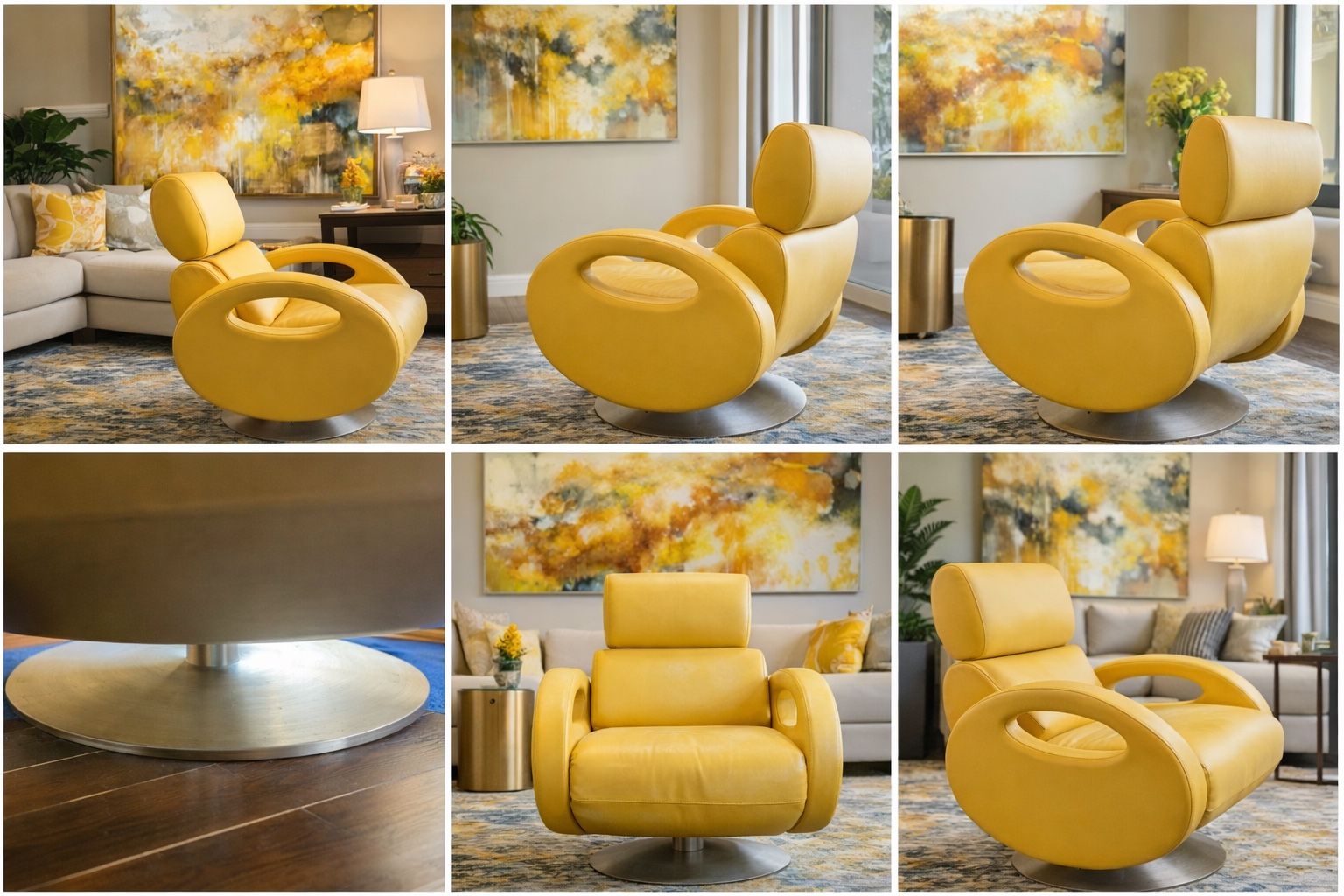 Mid-Century Modern Yellow Swivel Recliner – Statement Piece