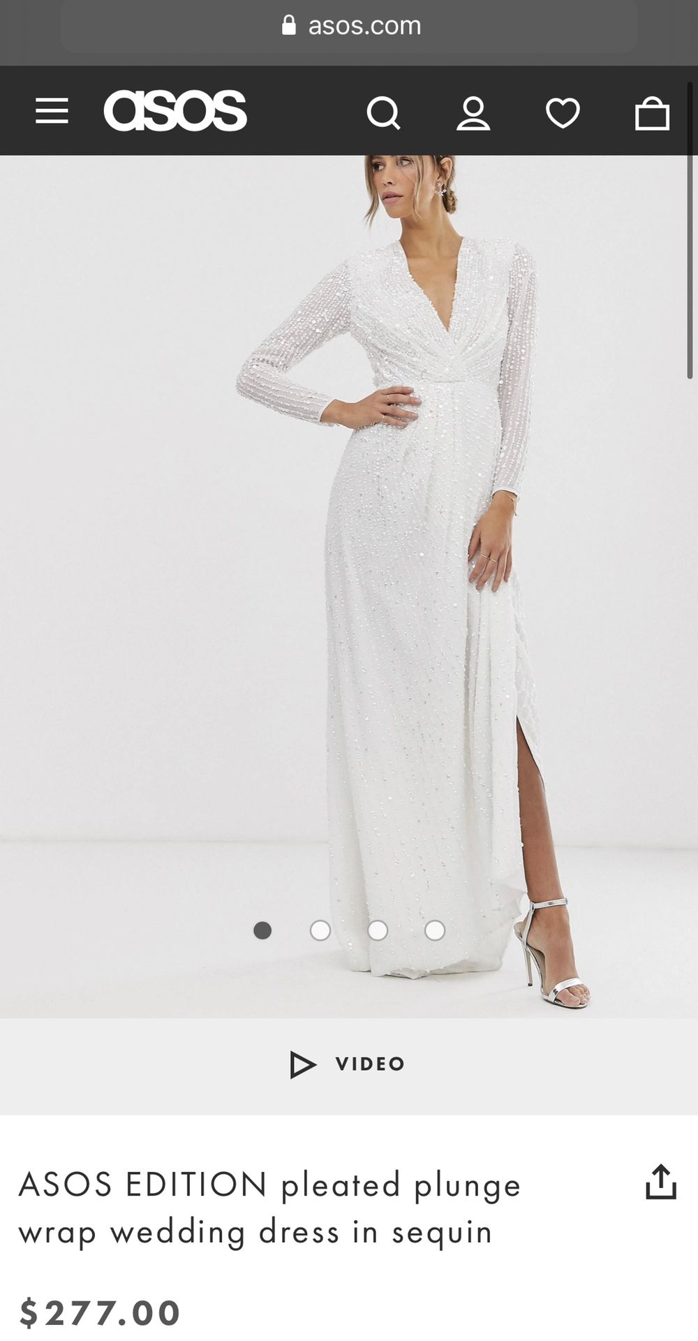 asos edition pleated plunge wrap wedding dress in sequin ASOS DESIGN Alexa sequin long sleeve wrap wedding dress in