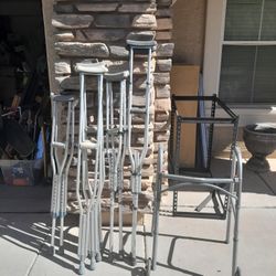 Foldable Walker With Seat And Hand Brakes $25, Pairs Of Crutches Kids Adults $15-$17 Pair See All Photos 