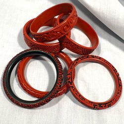 Vintage Chinese Cinnabar Bangle Bracelets