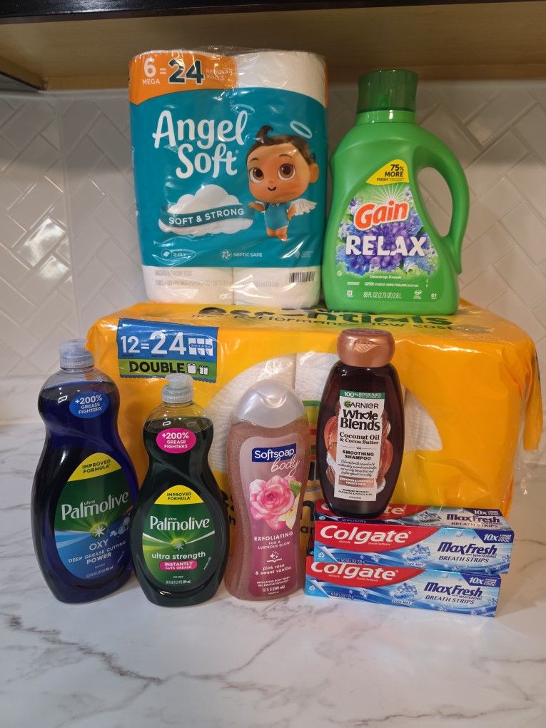 Bounty,ángel soft,gain,palmolive,softsoap,garnier,colgate.