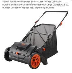 Push Lawn Sweeper, 21-inch Leaf & Grass Collector