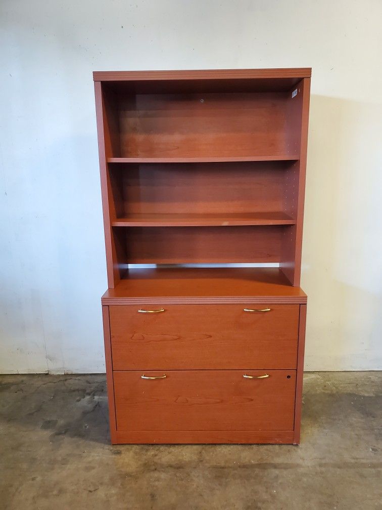 Two Drawer Lateral File Cabinet With Bookshelf Hutch $150 (Good Condition)