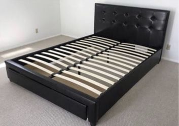 Queen Bedframe with Storage Drawer and Pillowtop 8" Mattress ! $320