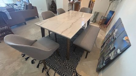 MOVING SALE!!! Marble Top Dining Table Set with 4 Chairs and Bench