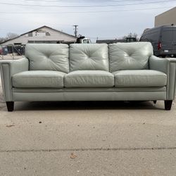 Abbyson Furniture Light Sage Green Modern Leather Sofa Couch - 🚚 Delivery Help Available