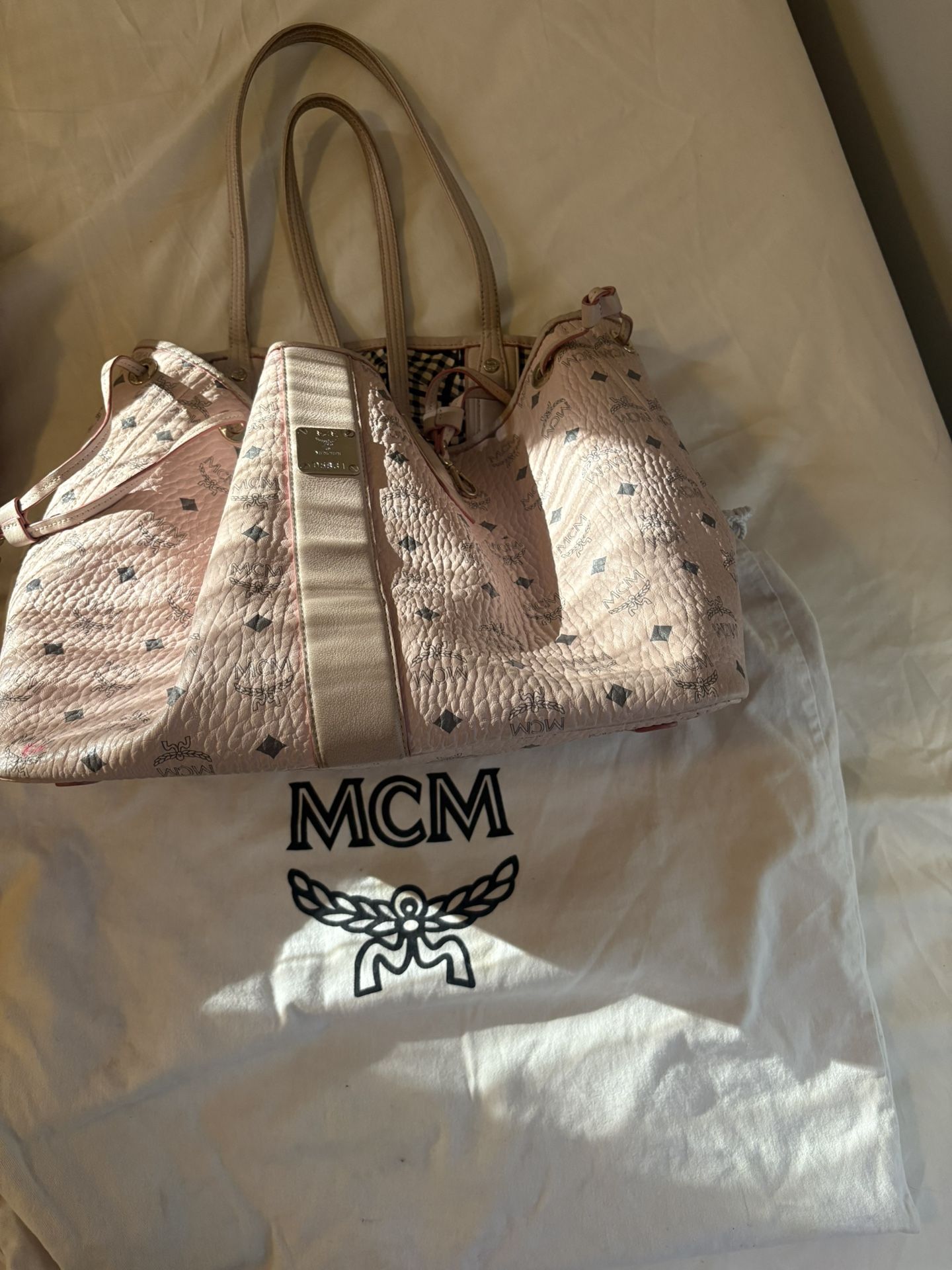 Mcm pink reversible tote bag