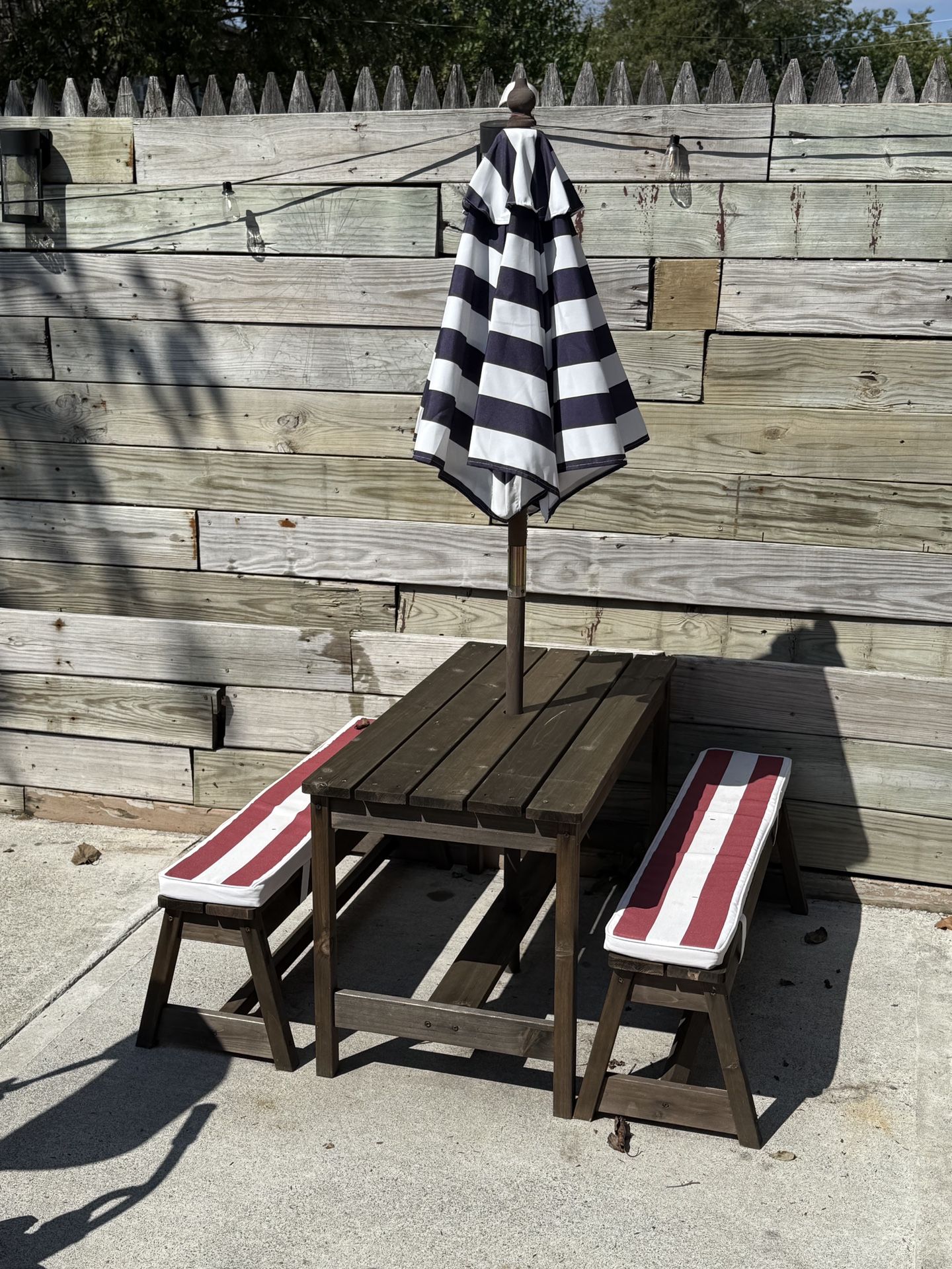 Kids Bench And Table Set Up With Umbrella