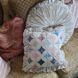 Cathedral Window Quilted Pillow Cottagecore Shabbychic Grannycore Farmhouse