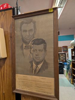 Vintage Abraham Lincoln John F Kennedy Framed Historical Portrait Wall Art Decor