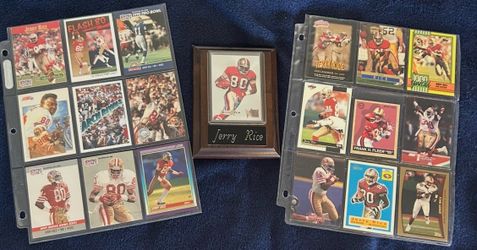 Jerry Rice 49ers Card Collection & Display Plaque – 18 Vintage Cards