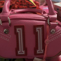 Viral Paris Hilton Varsity Mini Bowler Bag, Pink Football # 11, New