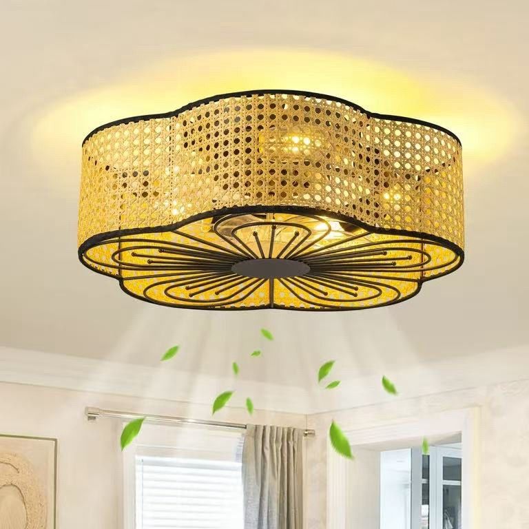 20" Boho Caged Ceiling Fan with Light and Remote Low Profile Flush Mount Fan 5 Lights(CFL-1263-01)