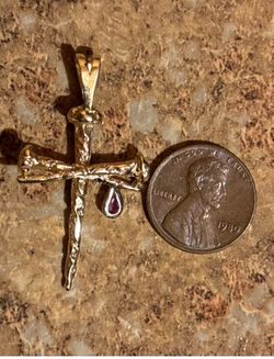 Show your faith with this custom made Cross with a ruby drop 14k solid gold