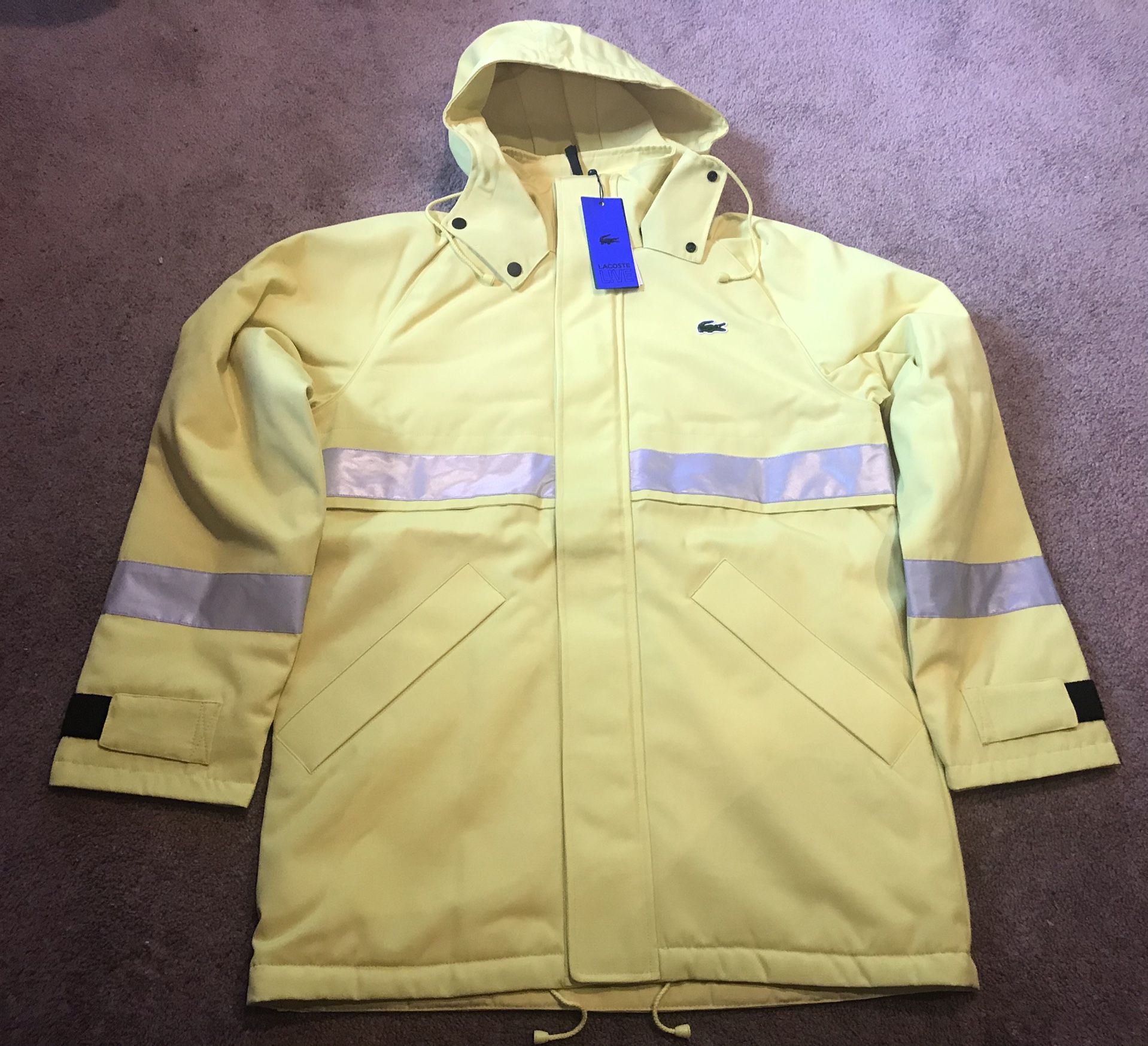 Lacoste LIVE Reflective Stripe Canvas Parka Yellow Men’s Size XS