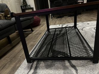 VASAGLE Coffee Table for Living Room, 2-Tier Cocktail Table, Center Table  with Mesh Shelf, Steel Frame, Adjustable Feet, Industrial Style, Rustic