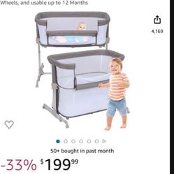 OPTIMISK 4 in 1 Bassinet Bedside Bed for Baby Boy or Boy, Portable Bed, Crib, Playpen, All Mesh, Can Be Used Up to 12 Months Open box 