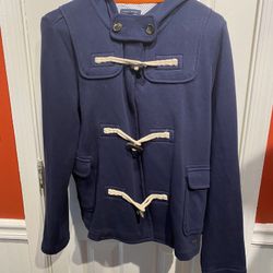 Really Nice Ladies Size Large Tommy Hilfiger Navy Blue Toggle Coat