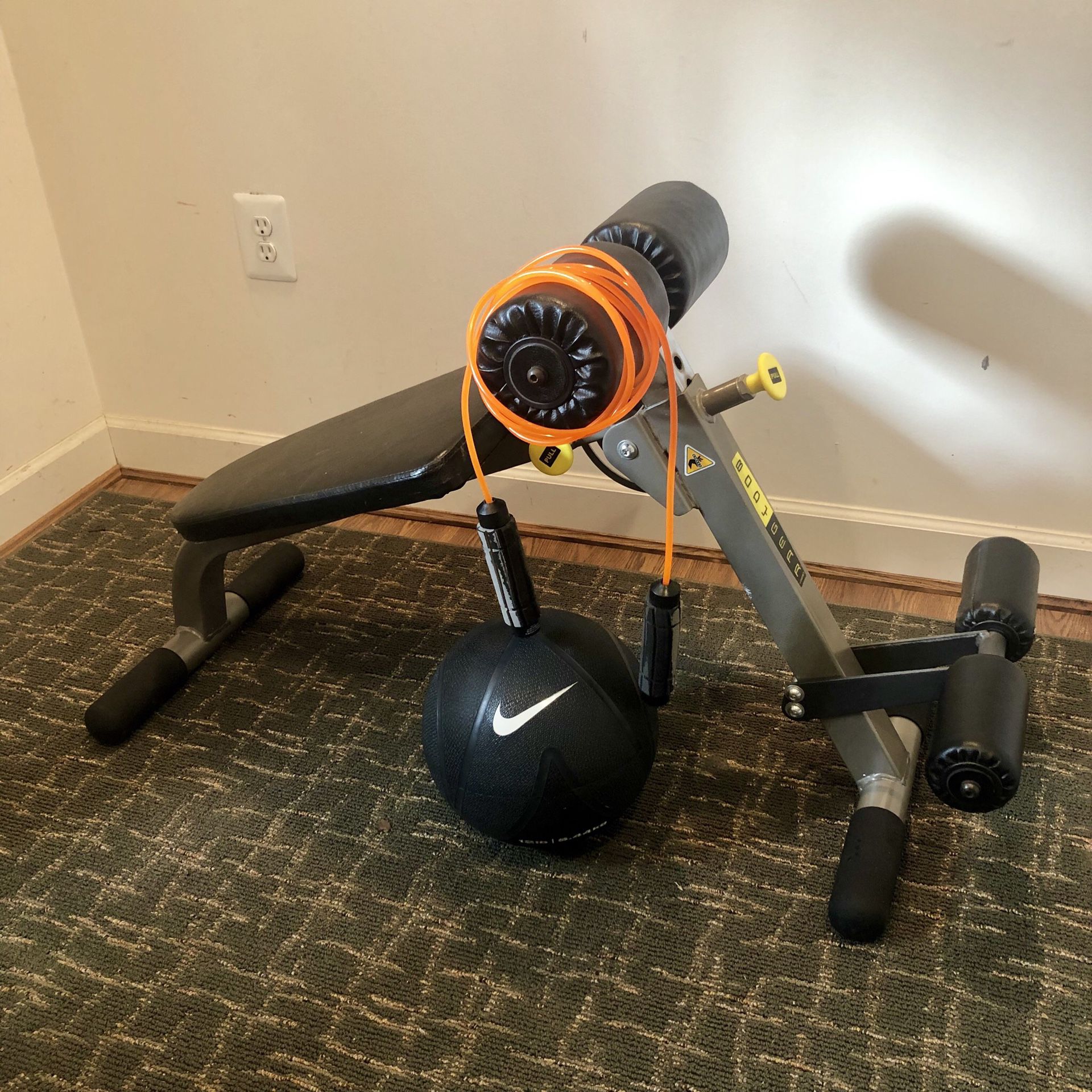 Body Gear bench, plus medicine ball and jump rope