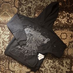 Black SP5DER Rhinestone Hoodie