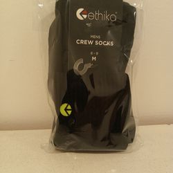 ETHIKA MENS CREW SOCKS BLACK SIZE MEDIUM (6-9)