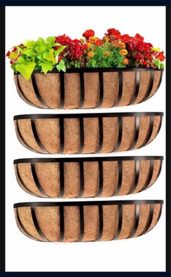 Sekcen Railing Planter Window Box Deck Balcony Rail Planter 24 Inch For Porch Fence Patio Outdoor 4 Pack