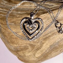 Triple Heart Diamond Pendant 18" Sterling Silver Necklace 1/10 ctw, Italy