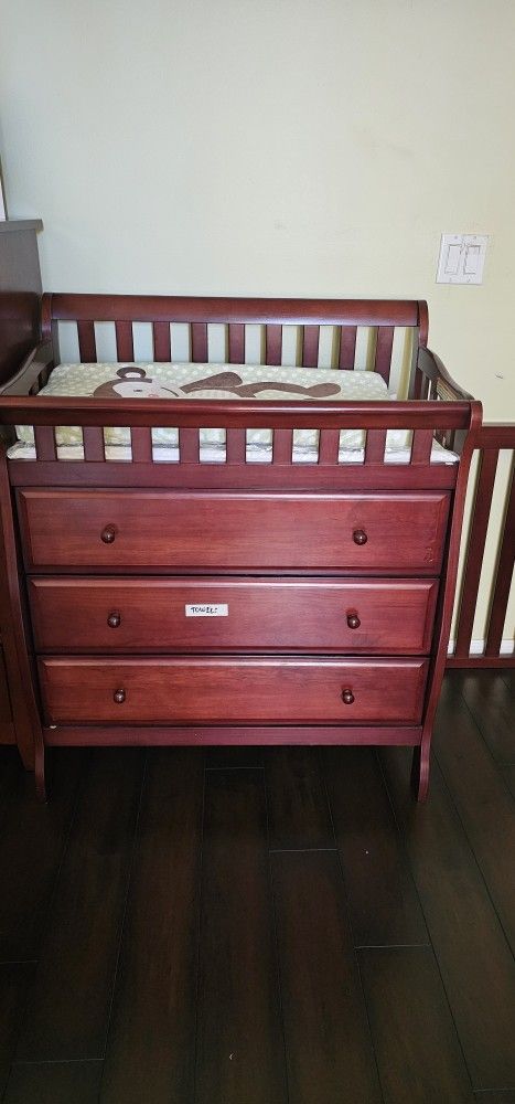 Diaper Changing Table With Storage And CRIB With Memory Foam Mattress 