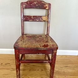 Distressed Wooden Vintage Red Vintage School Child Sized Chair 