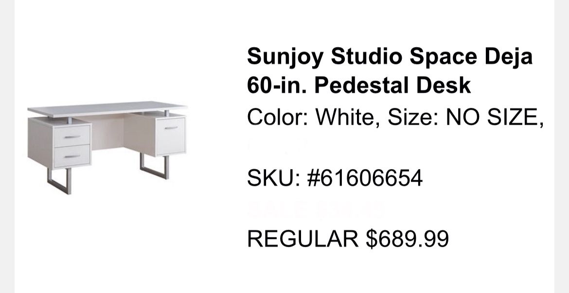 Sunjoy Studio Space Deja 60-in Pedestal Desk