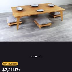 Japanese Style Bamboo Dining/ Coffee Table with 2 Low Chairs