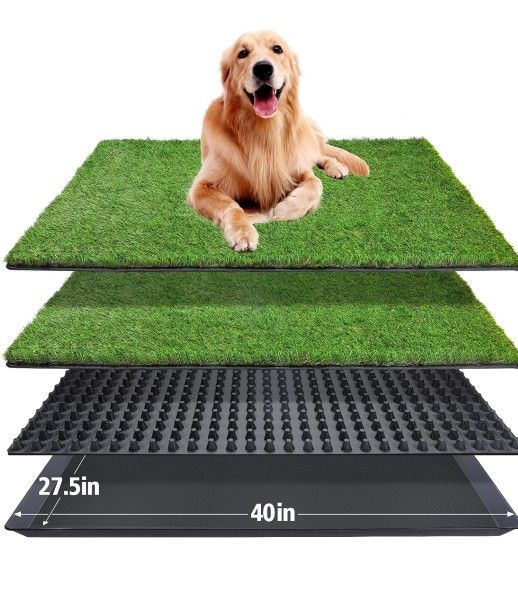 Dog Grass Pad with Tray(40×27.5 inch), Large XL Reusable 3-Layer Dog Pee Potty Grass Pad3-Layer Design: The dog grass pad is a 3-layer system, artific