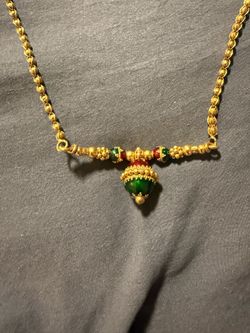 Traditional Indian 22K Gold Necklace w/ Enamel Pendant